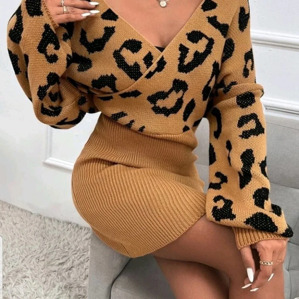 Animal Print long sleeved sweater dress